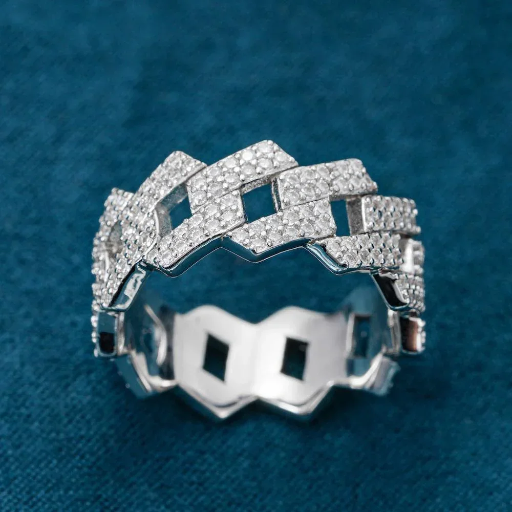 Gra Certified Full Moissanite Diamond Cuban Rings for Men Women 100% 925 Sterling Silver Hip Hop Double Row Eternity Band Ring 3