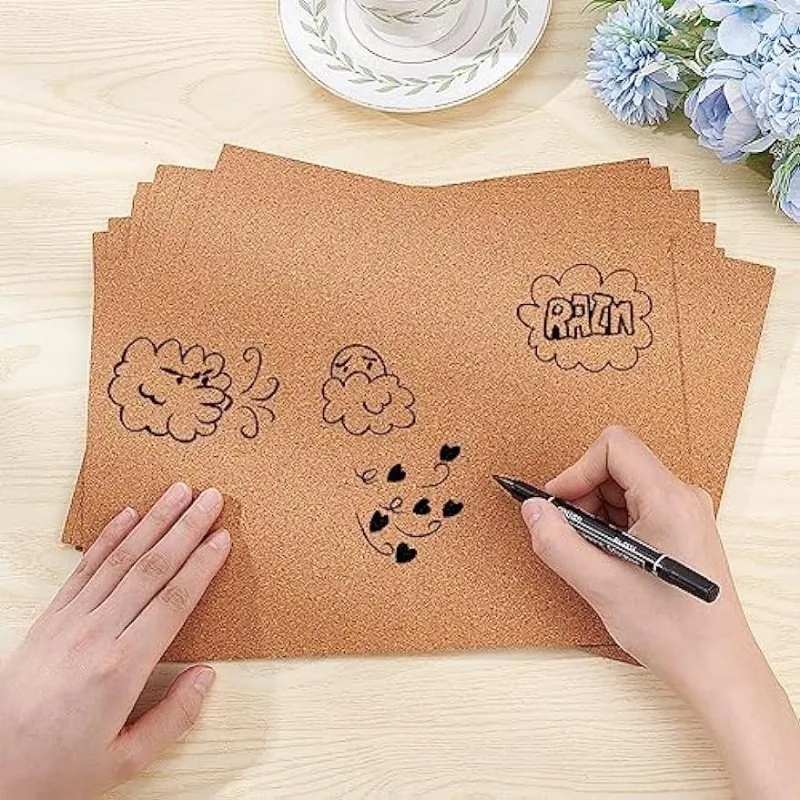 Self Adhesive Cork Sheets 8 Pack Self-Adhesive Cork Sheets 1mm Thick A4 Rectangle Insulation Cork Backing Sheets for Coaster, Wall Decoration, Halloween