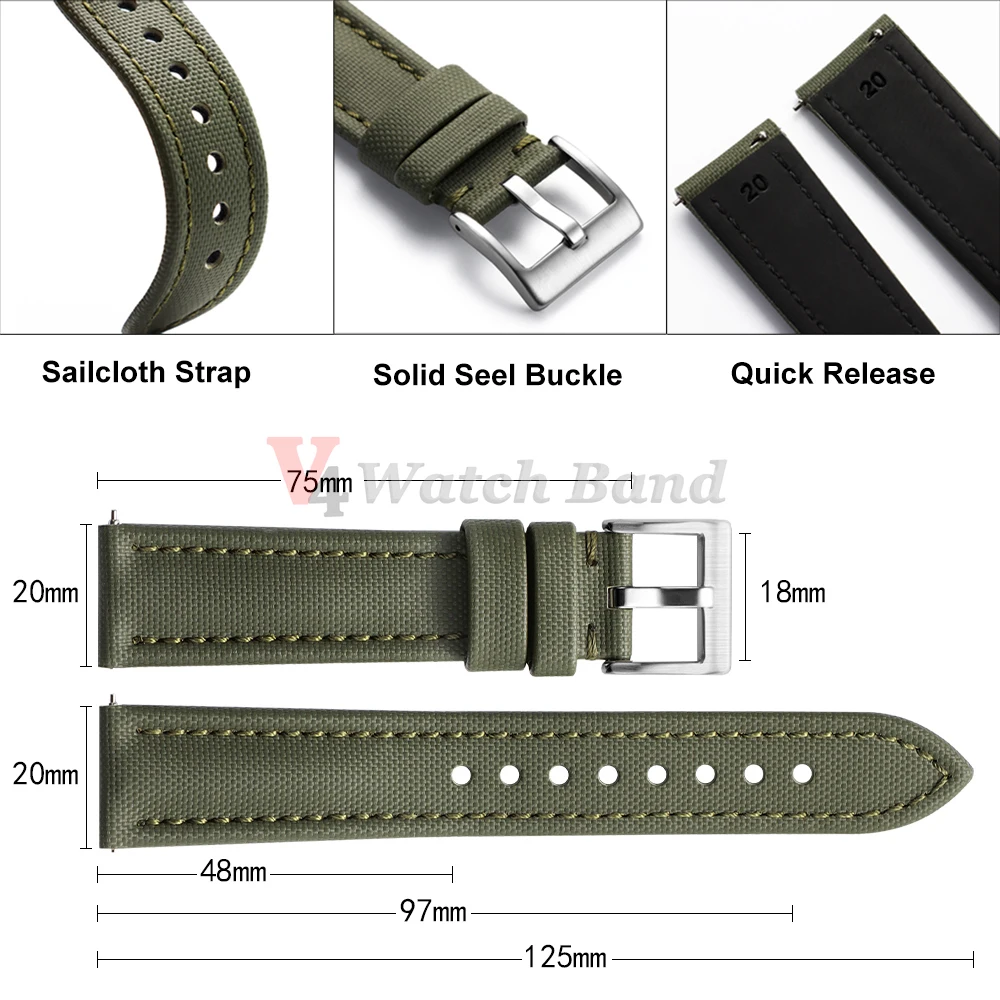 Premium Sailcloth Waterproof Nylon Quick Release Watch Band Bracelet