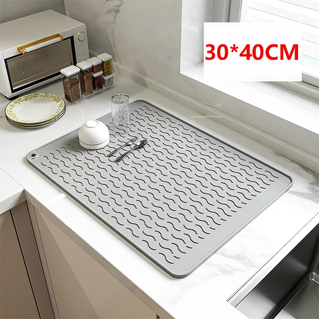 Tapis de séchage de vaisselle pour comptoir de cuisine, tampon de vidange en Silicone, résistant à la chaleur, antidérapant, pour Pot, plat, tasse, vaisselle, plateau de coussin, napperon