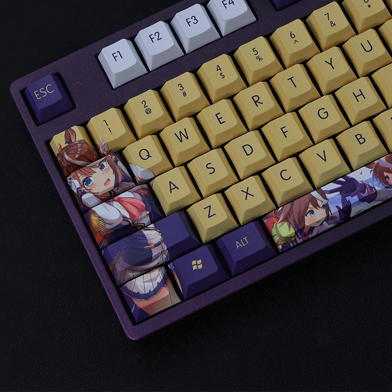 Chaves Conjunto Lados Pbt Tintura Subbed Keycaps Anime dos Desenhos Animados Gaming Key Caps Cherry Perfil Keycap para Muito Derby Tokai Teio 108 - Imagem 2