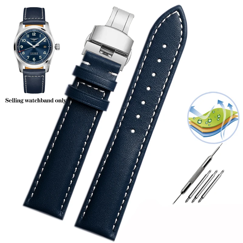Correa de piel de vaca de 20 mm, 21 mm y 22 mm para Longines Pioneer Machinery L3.810/L3.820 Series Correa de reloj de cuero liso para hombre Tudor Citizen
