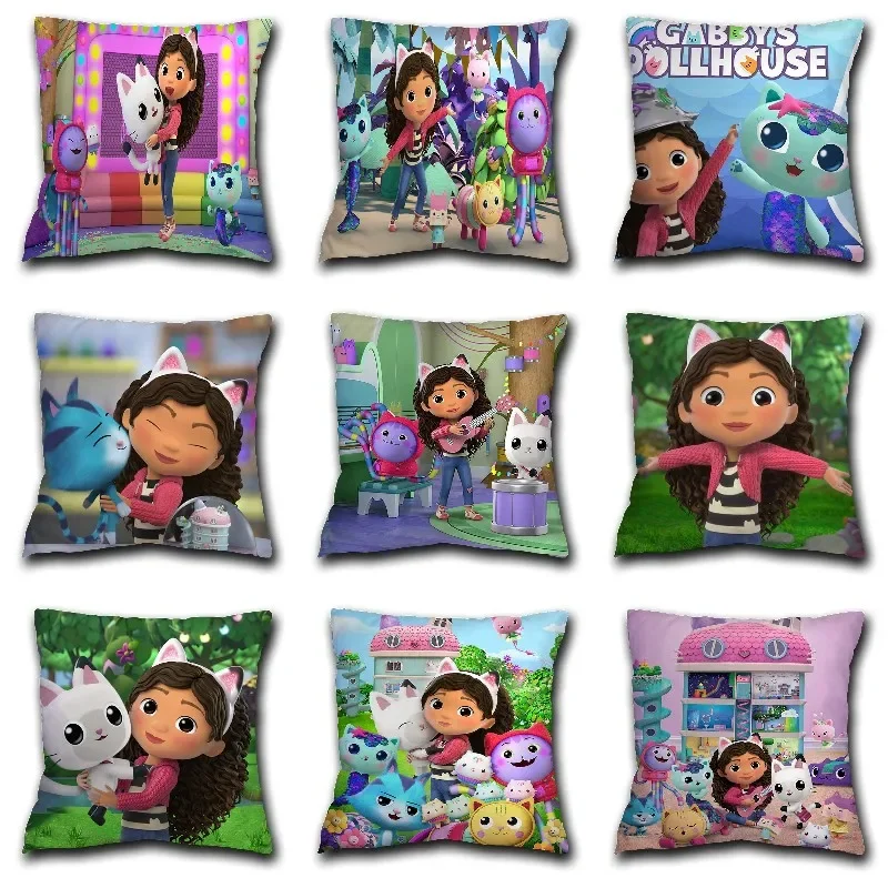 Kids Stylish Gabbys Dollhouse Gabby Cats Pillow Case Cushion Cover 45x45cm Pillow Cover Decorative Pillows Pillowcase for Home