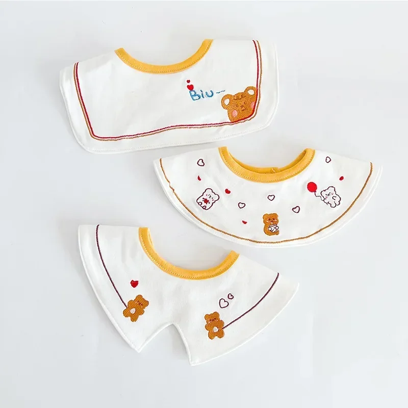 3PCS Korean Cotton Baby Bib Prince Cotton Embroidered Bibs Baby Saliva Towel Boys and Girls Waterproof Flower Fake Collar Bibs 3