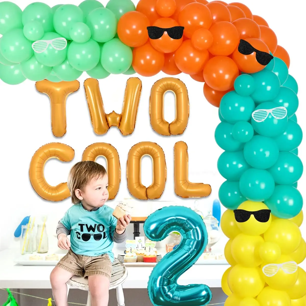 Kit ghirlanda di palloncini Foil per ragazzi, decorazioni per feste di  compleanno di 2 anni, 2 anni, 2 ° compleanno