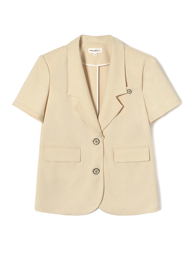 BZVW Minimalism Short Sleeve Blazers For Women Single Breasted Loose Jackets Fashion Coats Yellow 2024 Summer New 25X4083