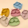 New BPA Free Baby Sucker Silicone Dining Plate Cartoon Children Dishes Plate Toddle Training Tableware Kids Feeding Bowls 1