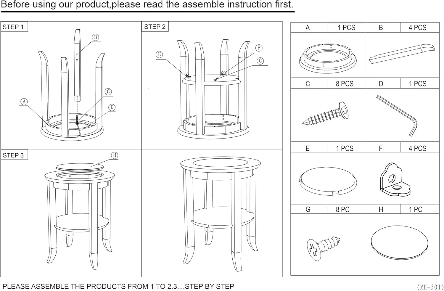 Furniture-Wood Genoa End Table, Round Side /Accent Table , Inset Glass Espresso 5