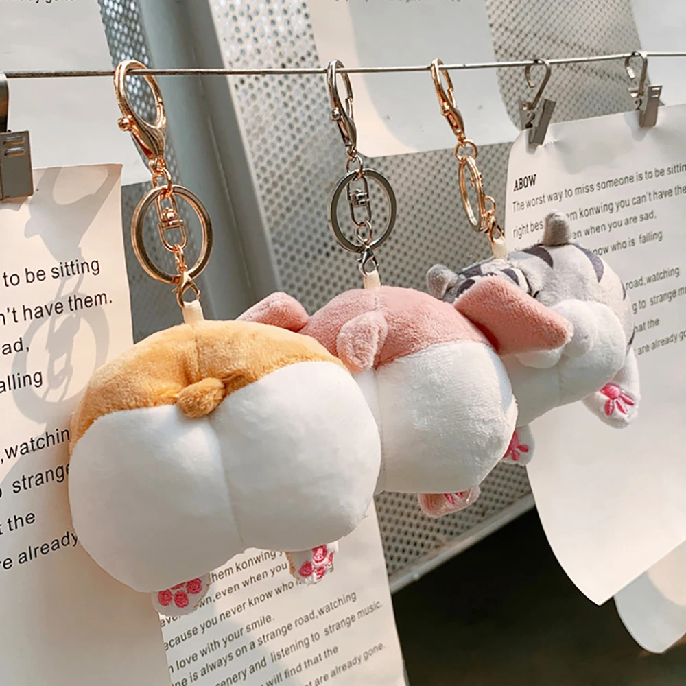 

Corgi Dog Butt Pendant Cheese Cat Keychain Creative Cute Piggy Butt Cartoon Plush Small Doll Charm Key Ring Wallet Decoration