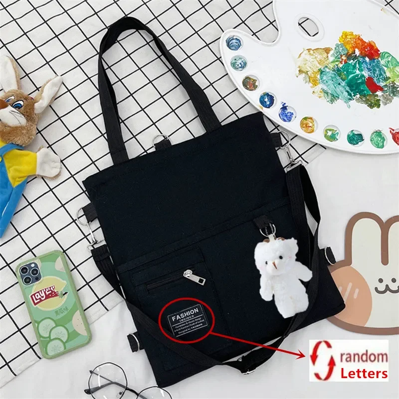 Stylish Chic Canvas Tote with Bear Pendant - Trendy Bucket Crossbody & Shoulder Bag
