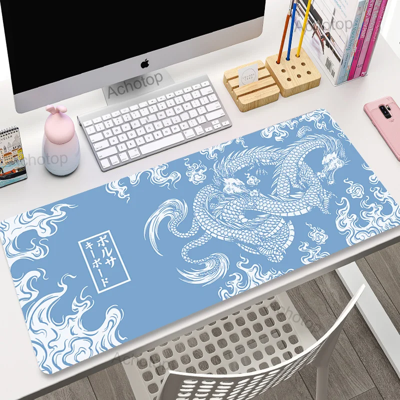Chinese Dragon Art Gaming Mouse Pad - Large Pink & White XXL Desk Mat (100x55cm)