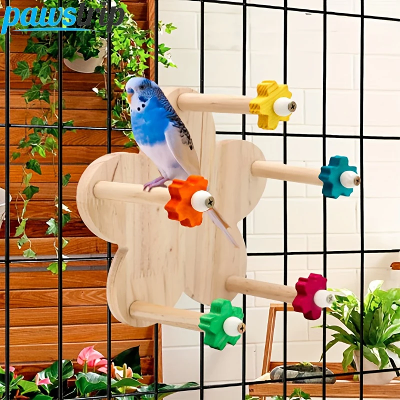 Wooden Parrots Toy Bird Rotating Ferris Wheel Toys Funny Bird Toy Bearings Interactive Stand Hanging Cage Supply