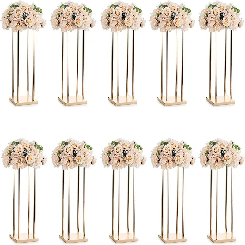 

10 PCS/ LOT Flower Vase Gold Column Stand Metal Road Lead Wedding Centerpiece Flower Rack For Event Party Decoration