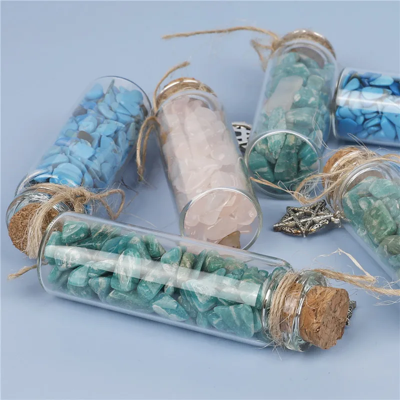 Healing Natural Chips Crystals Wishing Bottle Mini Small Ore Stone Glass Drifting Bottles Lucky Raw Mineral Specimen Home Decor