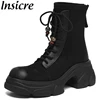 Insicre 2025 Fashion Women's Ankle Boots Lace Up Cross-Tied Thick High Heels Flock Handmade Winter Shoes Platform