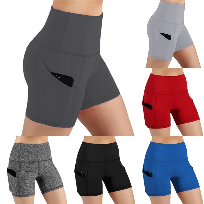 High Waist Pockets Elastic Waistband Mesh Athletic Running Yoga Gym Biker Shorts $5Each