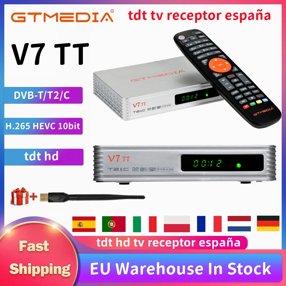 

GTMEDIA V7TT DVB-T/T2 Terrestrial Digital TV Receiver H.265 HEVC 10Bit Tuner Full HD TDT DVB-C Decoder tdt hd tv receptor españa