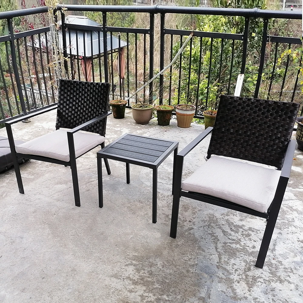 Cobcciden Steel Iron Frame Wide Rattan Patio 5 Pieces love Seat Chair and Coffee Tea End Table Garden Patio Furniture