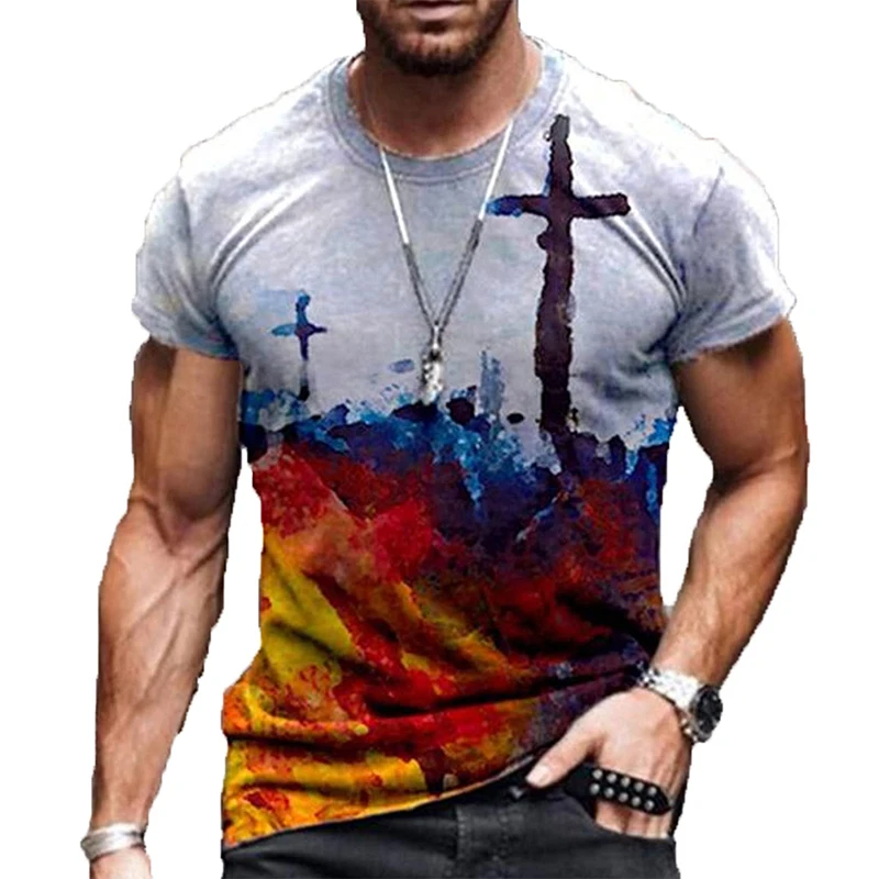 Graphic Cross 3D Print Short Sleeve T Shirt