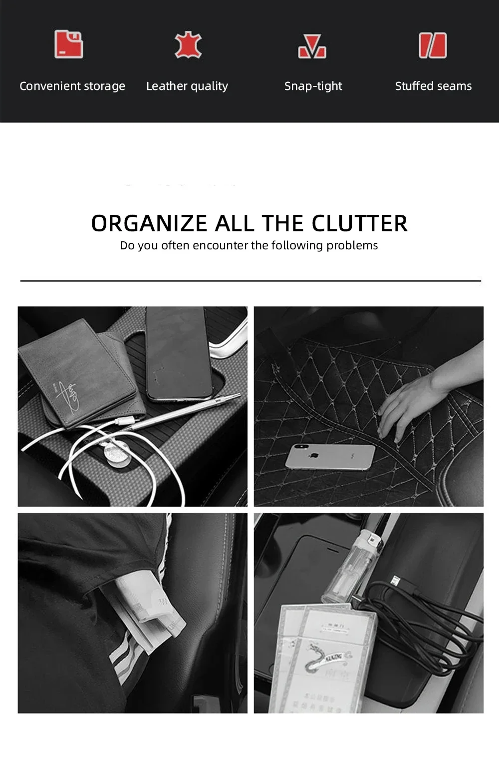 1PCS Lagerung Box Multifunktions Auto Sitz Lücke Füllstoff Auslaufsicher Lagerung Tasche Tasse Halter PU Leder Sitz Slot veranstalter Box ﻿ – Detail 8