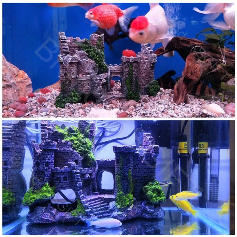 

Creative Aquarium Ancient Castle Decoration Resin Artificial Medieval Building Rock Cave Aquarium Fish Tank Landscaping Ornament