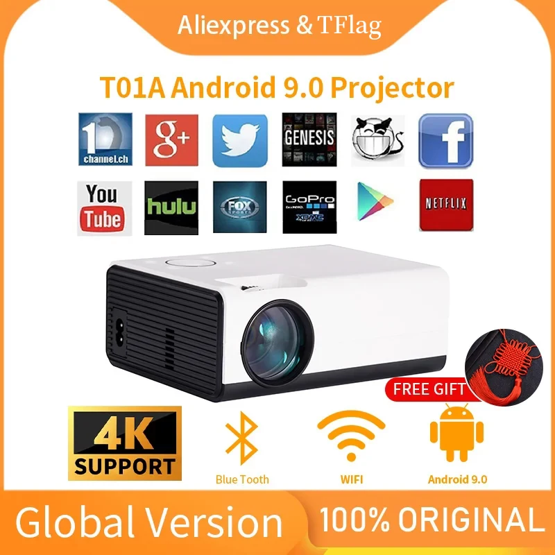 

Global Version TFlag T01A Mini Projector 4K Full Hd Android Wifi Video 170Ansi Portable Mini Home Theater Projector for Office