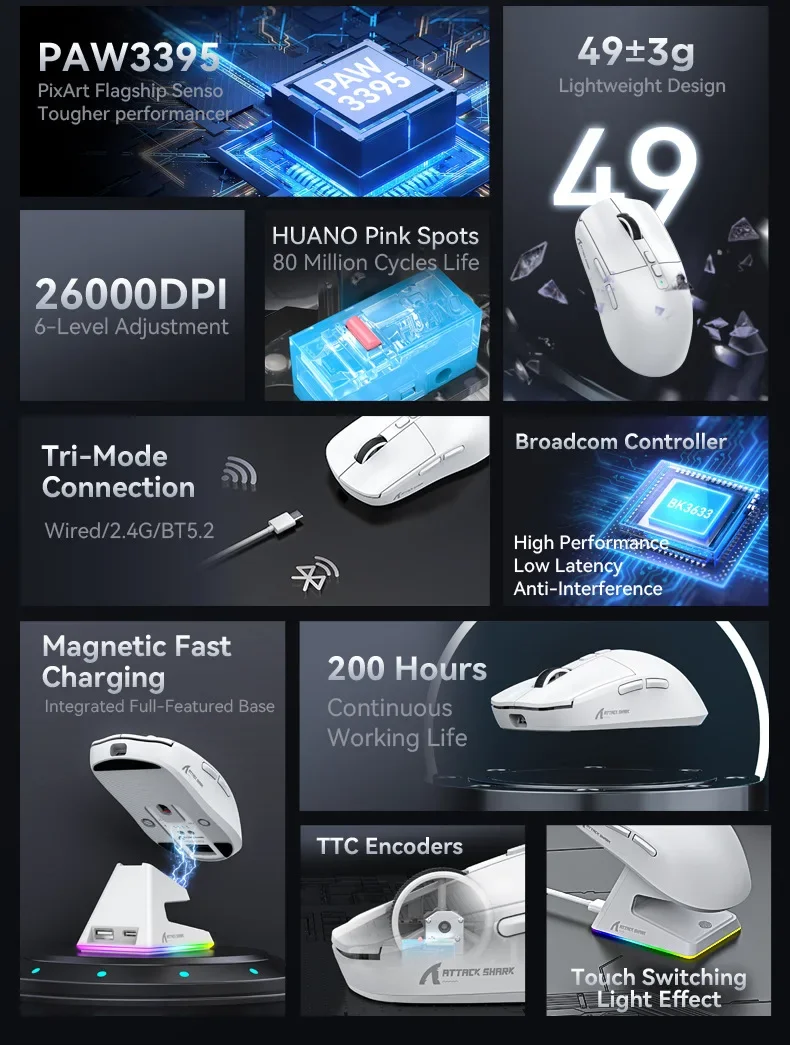Attack Shark X6 49G programmable Wireless Mouse 2.4G USB Wired PAW3395 26000 DPI for Laptop PC Optical computer Gaming Mouse 21 Attack Shark X6 49G programmable Wireless Mouse 2.4G USB Wired PAW3395 26000 DPI for Laptop PC Optical computer Gaming Mouse