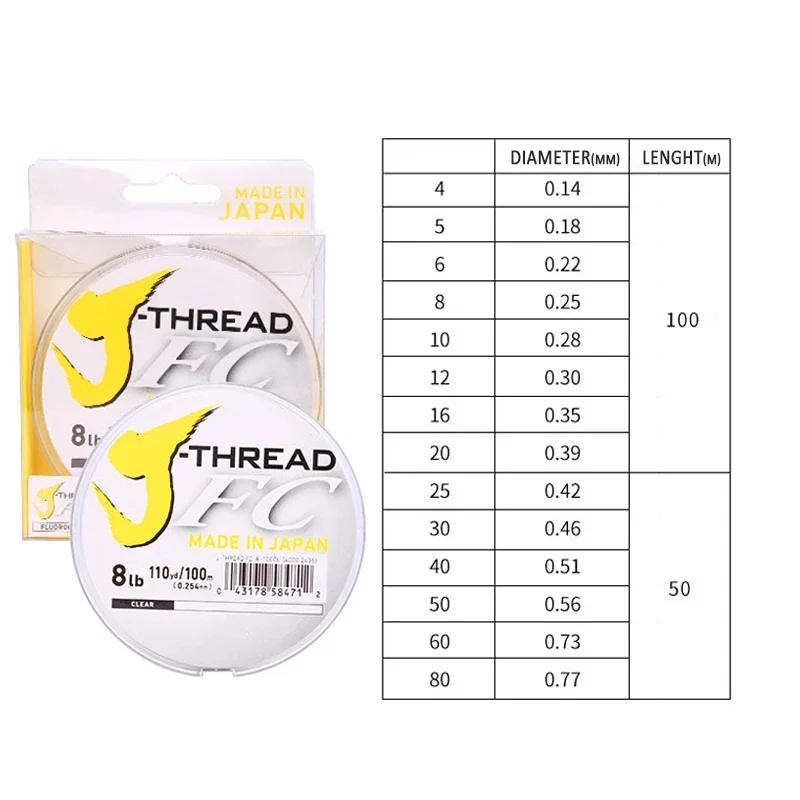 DaiwaJ-Fluoro Fluorocarbon Leader Line 50M and 100M High Level Of Abrasion resistance Soft and Supple Carbon Fiber Leader Line 6
