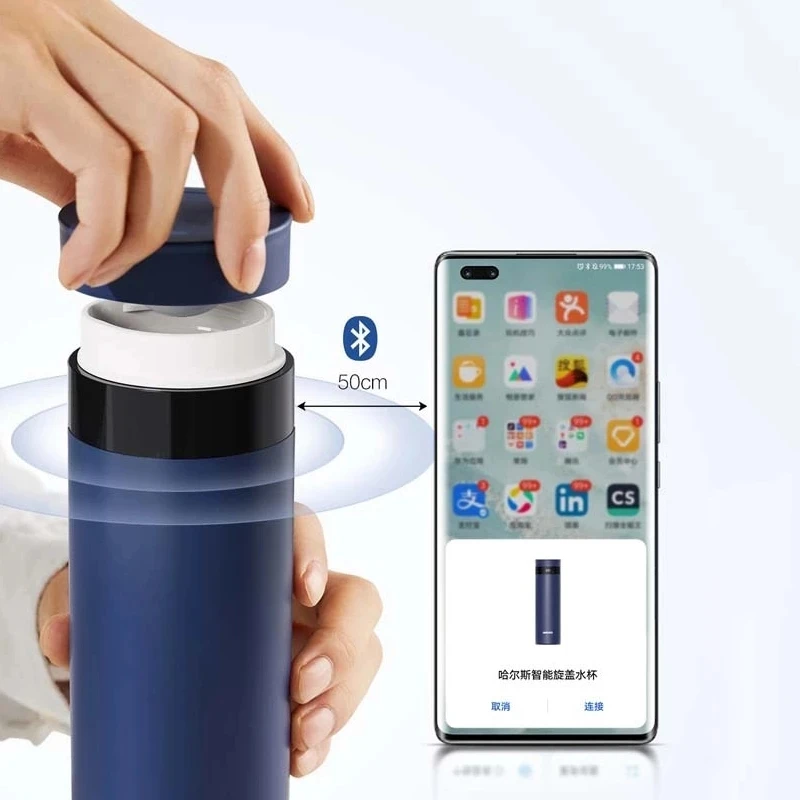 Smart Water Bottle Original Huawei HAERS 440ML Smart Water Bottle Cooler Stainless Steel Thermos Coffee Bottle Temperature Display Leakproof Cup