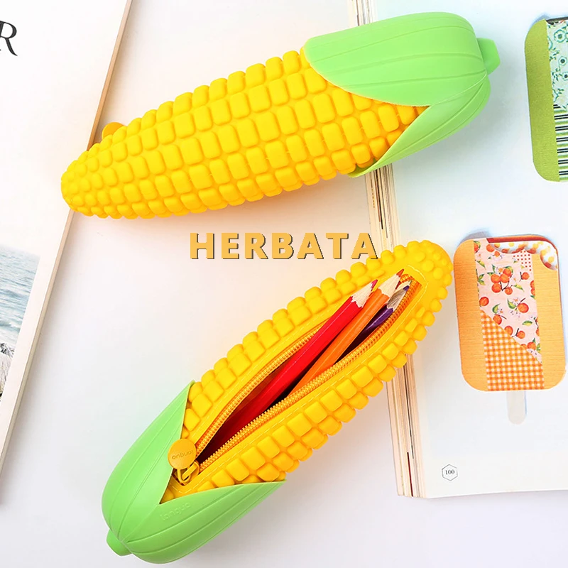 Corn Shaped Silicone Pencil Case-Fun Food-Themed Pen Storage Bag for School Supplies & Student Stationery (Cartuchera) pencil cases stationery box