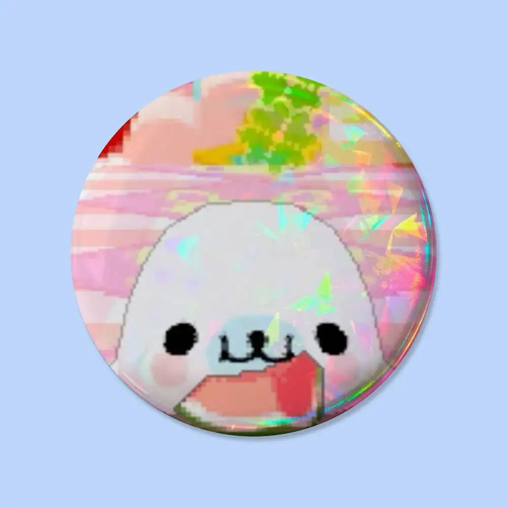 Niedliche M-Mamegoma Seal Meme Anstecknadeln, runde kreative Broschen, Taschen-Deko-Accessoires, Geschenke für Fans und Freunde – Detail 12
