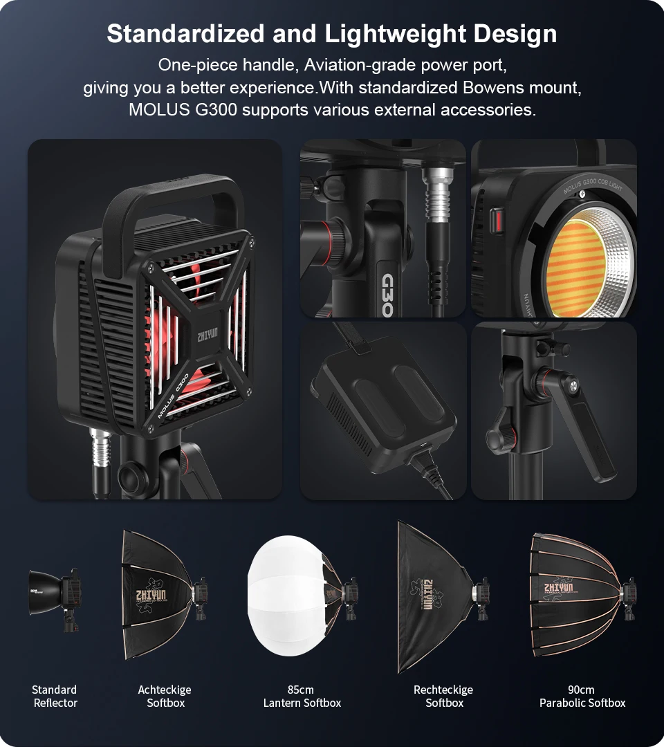 MOLUS G300 300W COB LED Light Overclockable to 500W Video Lights 2700K-6500K APP