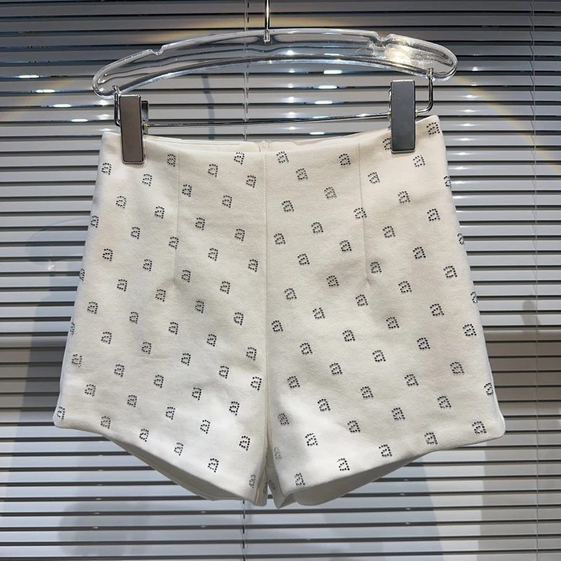 HIGH STREET full rhinestone print wang solid all-match zipper three-point suit shorts for women