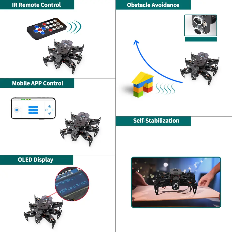 Adeept Ultimate Hexapod Spider Robot Kit, Metal Body, Arduino Programming, WiFi/IR Remote Control with OLED Display image 4