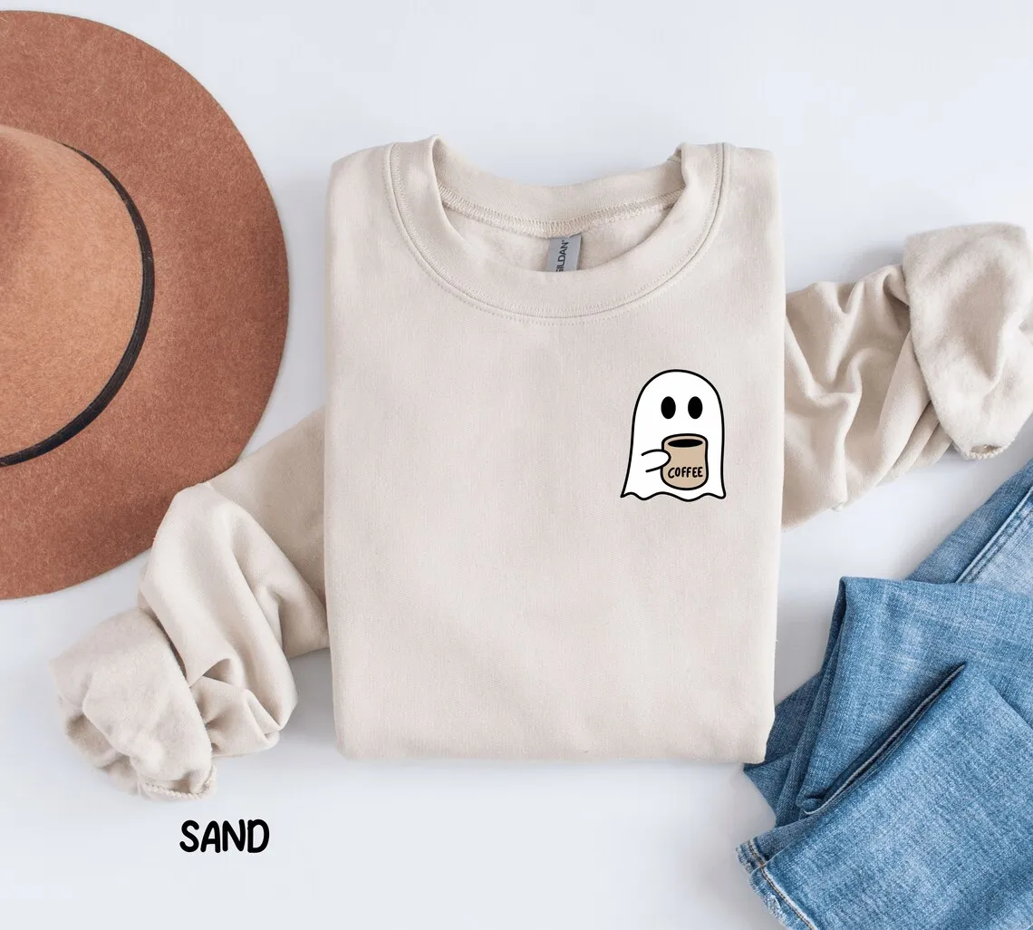 Cute Ghost Sweatshirt Women Ghost Pullover Sweatshirt Spooky Season Fall Hoodie Halloween Sweat Wear