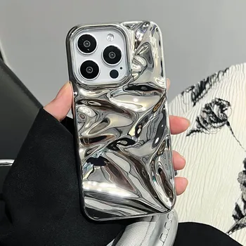 Luxury Electroplate Silvery 3D Wrinkle Phone Case For iphone 17 16 15 14 13 11 12 Pro Max 17Air Purple Water Ripple Soft Cover 1