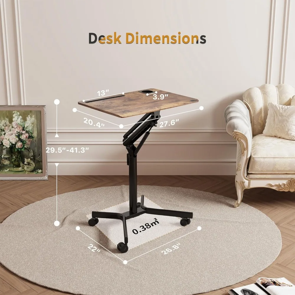 Mobile Standing Desk, 28 inch Small Height Adjustable Rolling Laptop Desk, Portable Sit Stand Desk 2