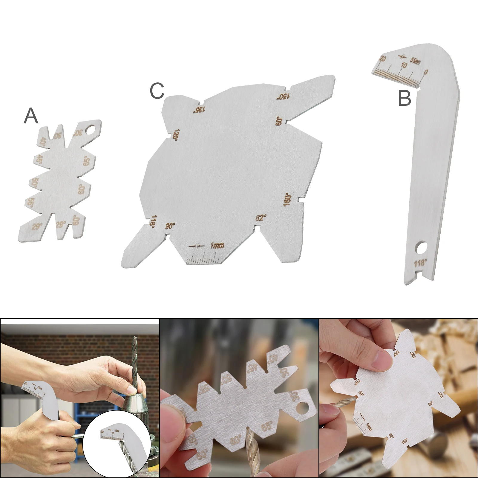 

Stainless Steel Angle Gauge 118 Degree Drill Bit Machining Thread Cutting Angle Arc Model Angle Measure Tool Screw Gauge