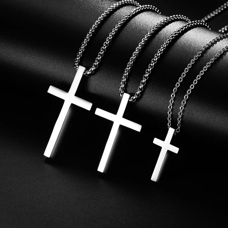 New Stainless Steel Cross Pendant Necklace for Men Women Minimalist Jewelry Male Female Necklaces Necklaces Silver Color_voghion.com
