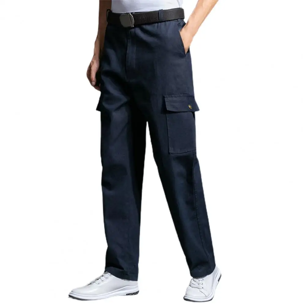 Men Cargo Pants Solid Color Loose Pockets Bottoms Zipper Closure Trousers for Spring Summer Autumn Winter