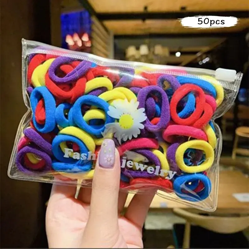 Hair Bands 50Pcs/set Korean Hair Rope Candy Color Hair Ring Elastic Rubber Bands