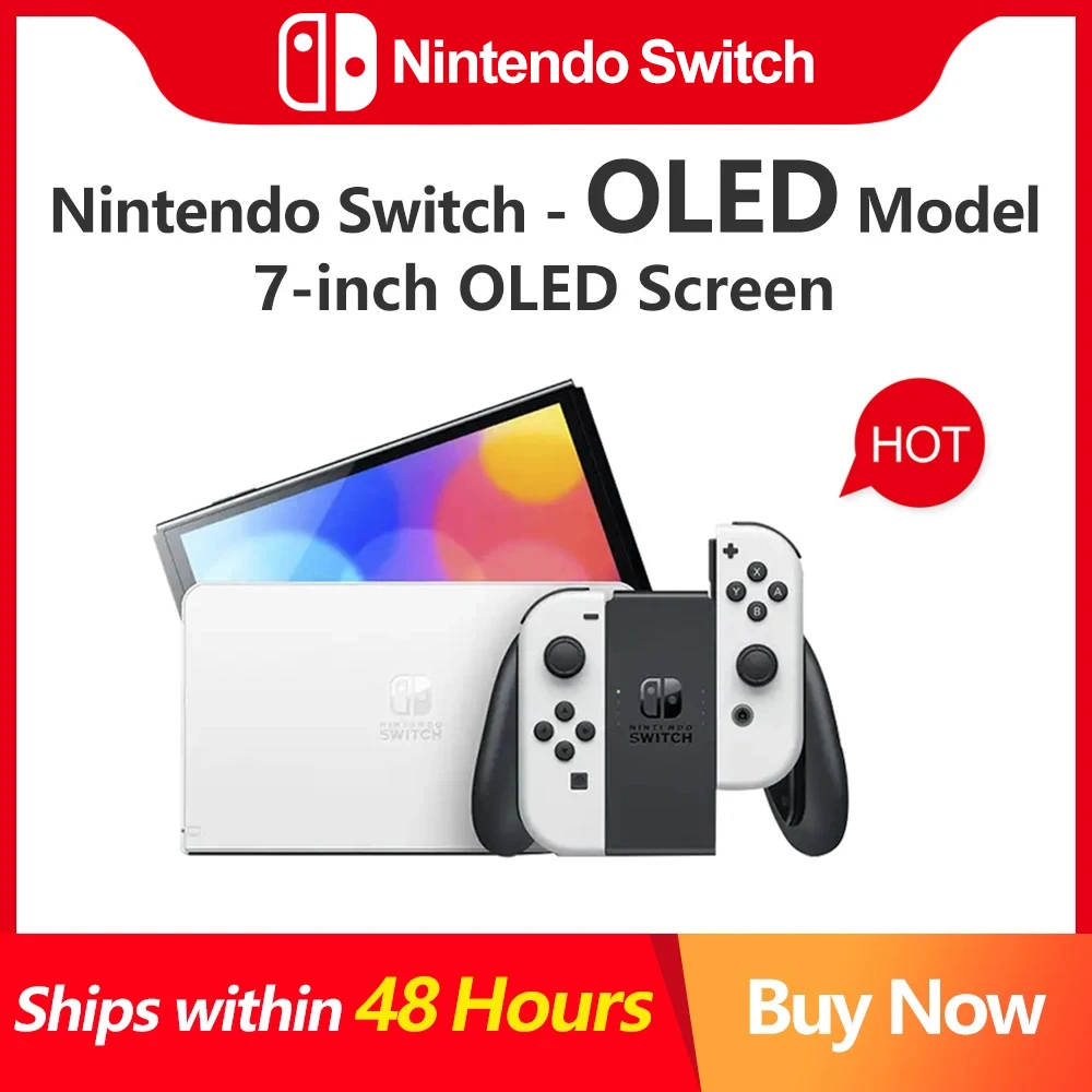 

Nintendo Switch OLED Game Console Version White Neon Blue and Red Joy Con Set with 7 Inch OLED Touch Screen 64GB