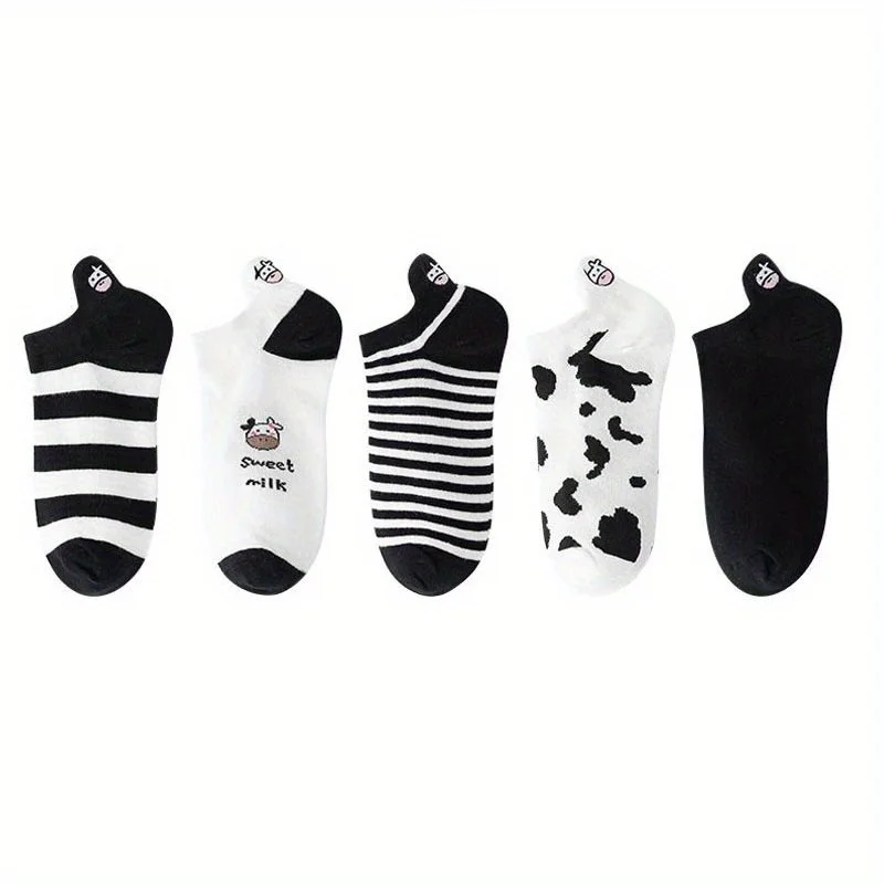 5 Paar Damen socken schöne Kuh muster kurze Socken kreative Drucks ocken Knöchel socke – Detail 6