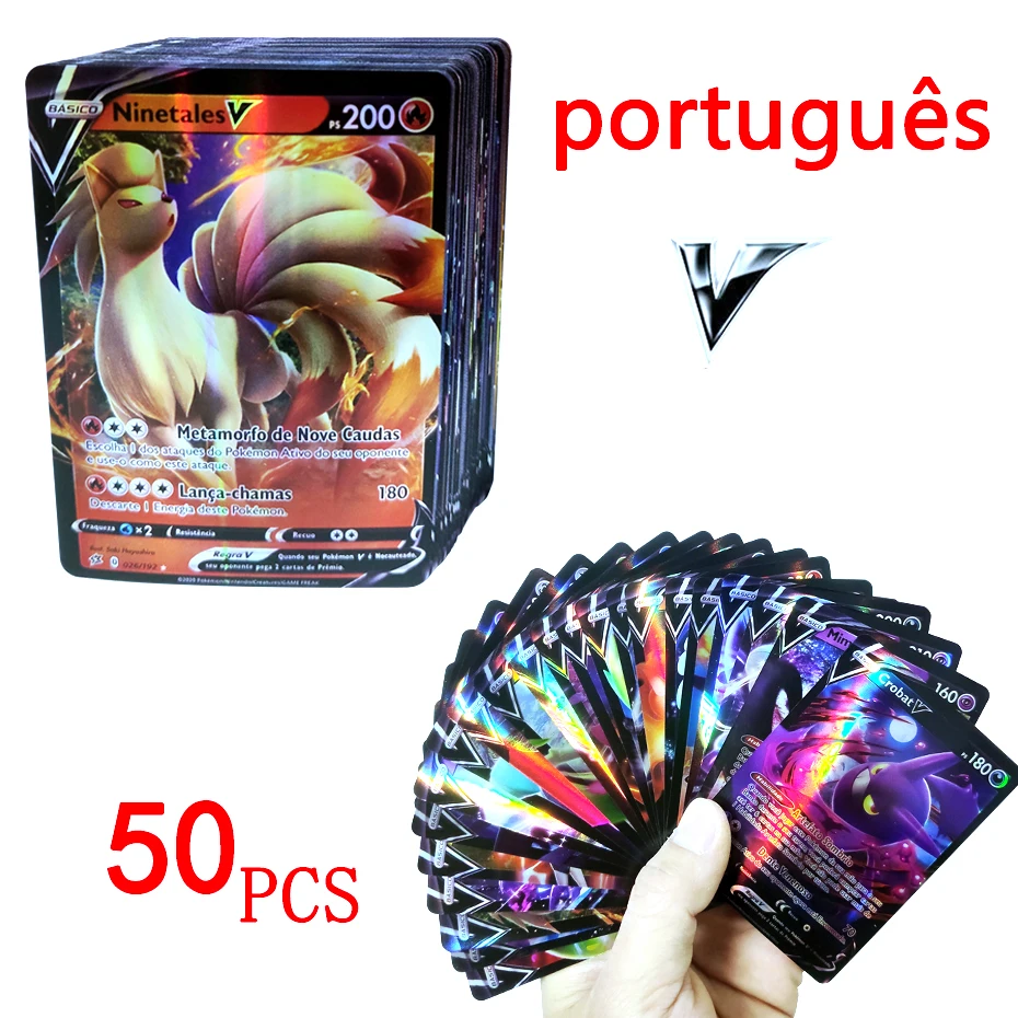 Lote 50 Cartas Pokémon Vmax V Gx Em Português Cartas Brilhantes