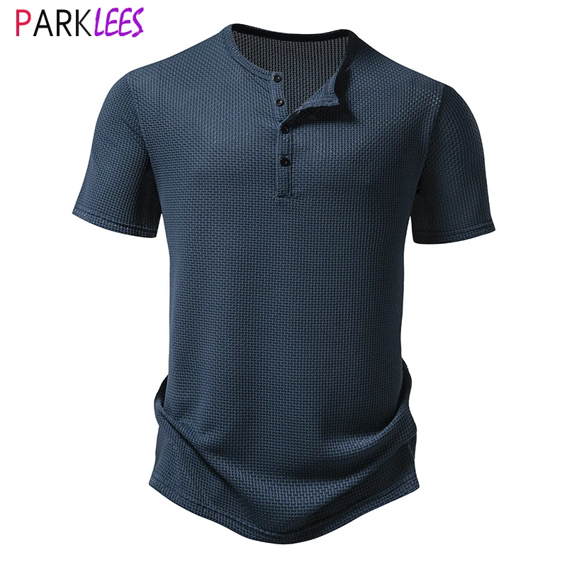 

Mens Ice Fabric Henley T Shirt 2024 Summer New Short Sleeve Button Down T Shirts Men Casual Breathable Basic Tee Shirt Homme