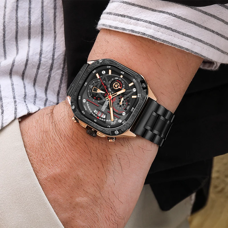 MEGIR Top Brand Men's Watches Luxury Square Quartz Wrist Watch Original Waterproof Luminous Chronograph Watch for Men Relogio