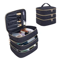 3-Layer Large Capacity Quilted Makeup Bag Organizer with Handles - Suitable for Travel and Home Organizer 1