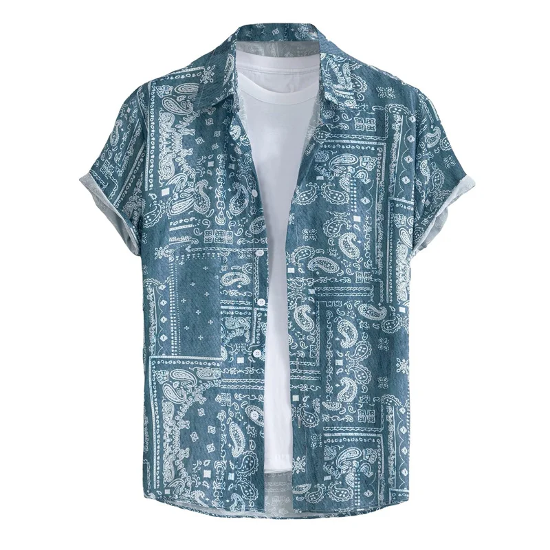 Retro Hawaiian Flower Shirt For Men Summer 3d Print Plants Leaves Short Sleeves Button Down Shirts Beach Tops Blouse Clothes 5