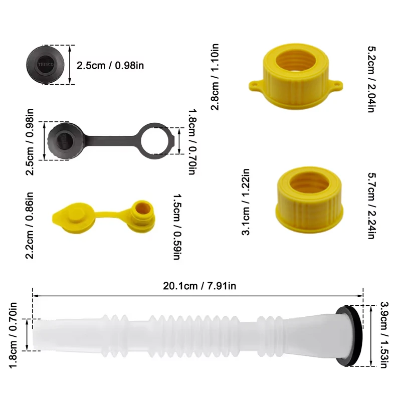 Free Shipping 1 Set Car Gas Can Spout Nozzle Vent Kit High Quality Plastic Replacement Gas Cans Old Style Cap Gas Tank Nozzle