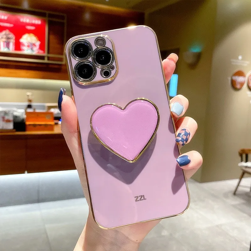 Elegant Plating Heart Stand Soft Silicone Phone Case